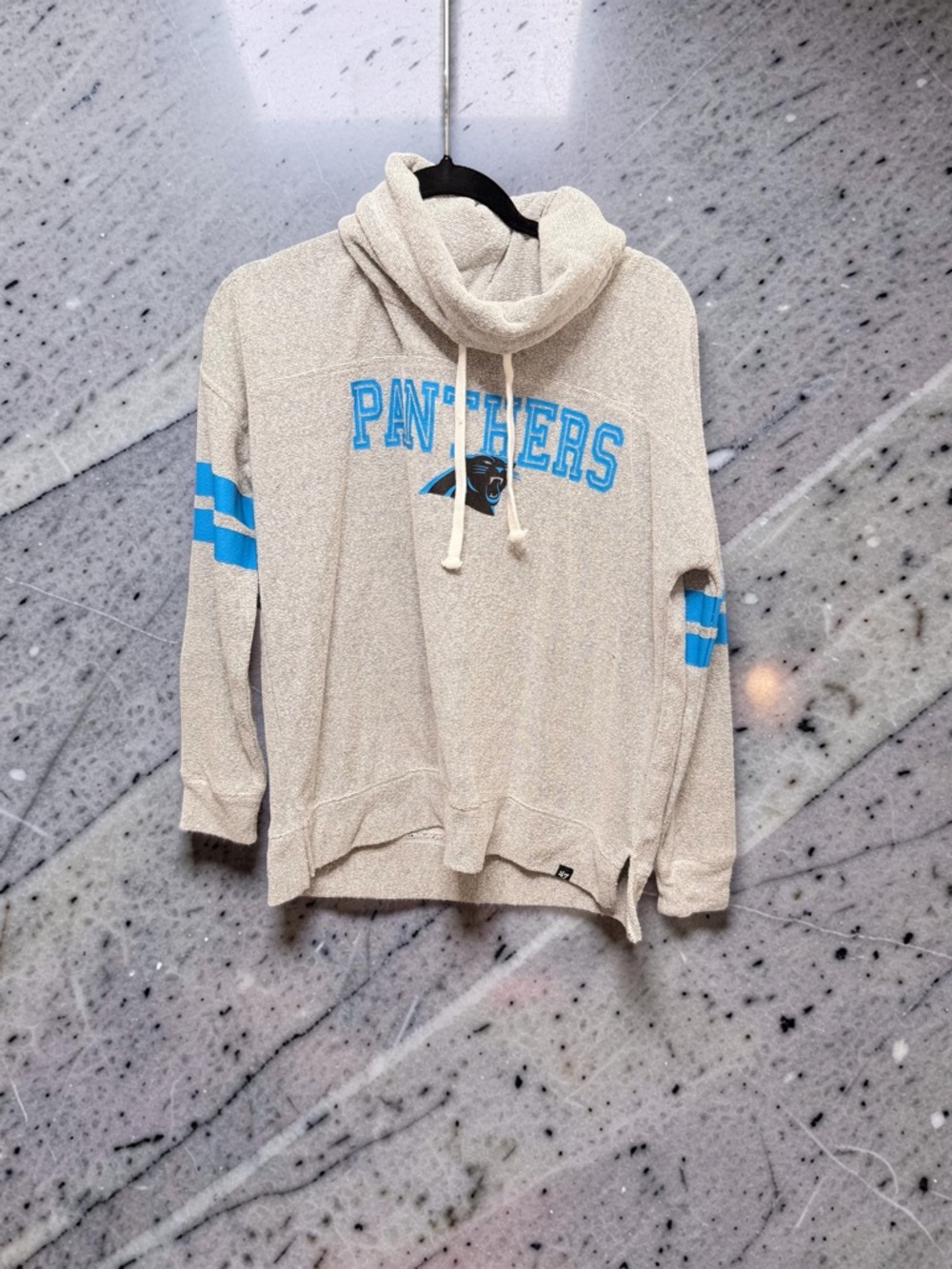 '47 Brand Carolina Panthers Cowl Neck Hoodie Grey Stripe Medium